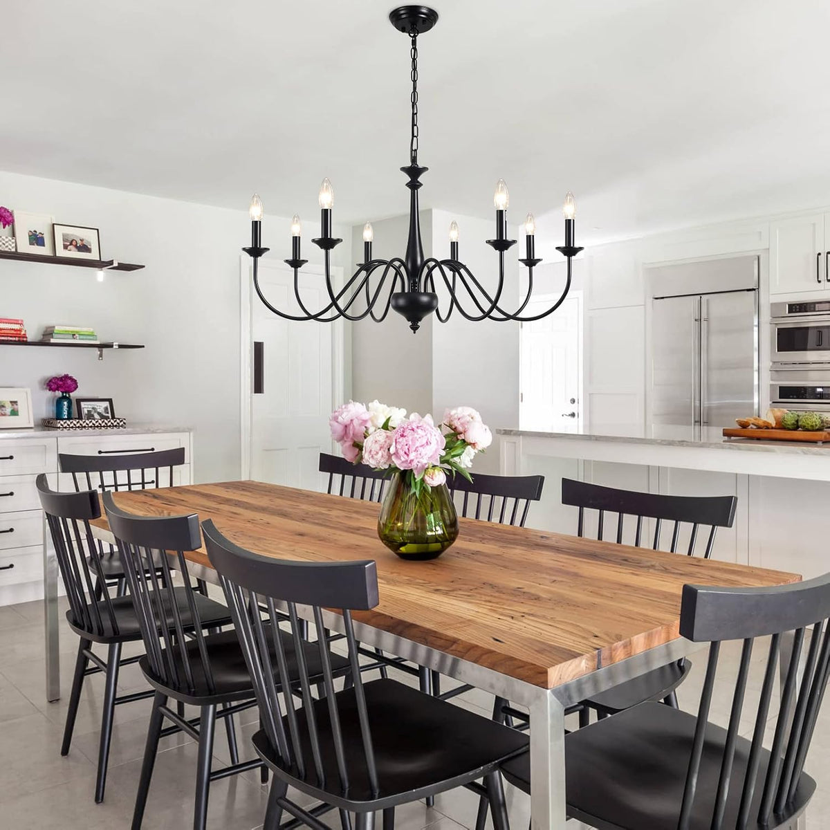 farmhouse chandeliers for dining room light fixture black, front angle view
