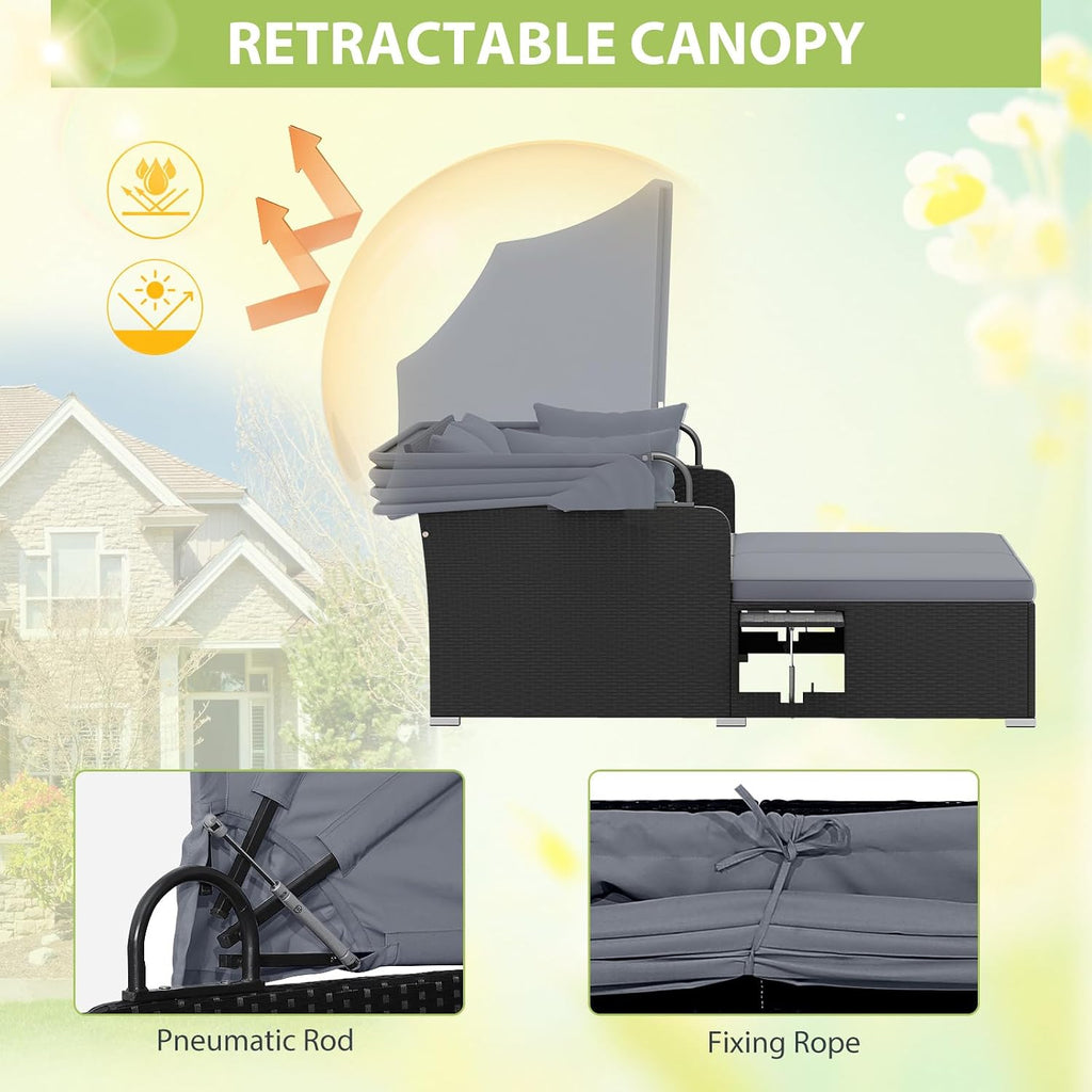 dreamade outdoor daybed with canopy, 2 person rattan shown in use