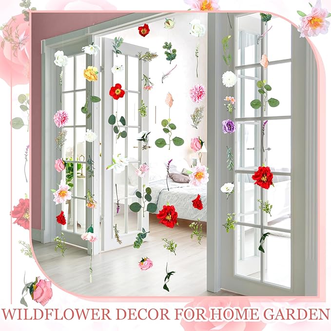 XunYee 6 Pcs 35.4 ft Flower Garlands Hanging Wildflower Backdrop Decoration Artificial Floral Garlands Fake Flower Vines Faux Silk Wildflower Decor for Halloween Fall Wedding Garden Wall Arch(Floral)