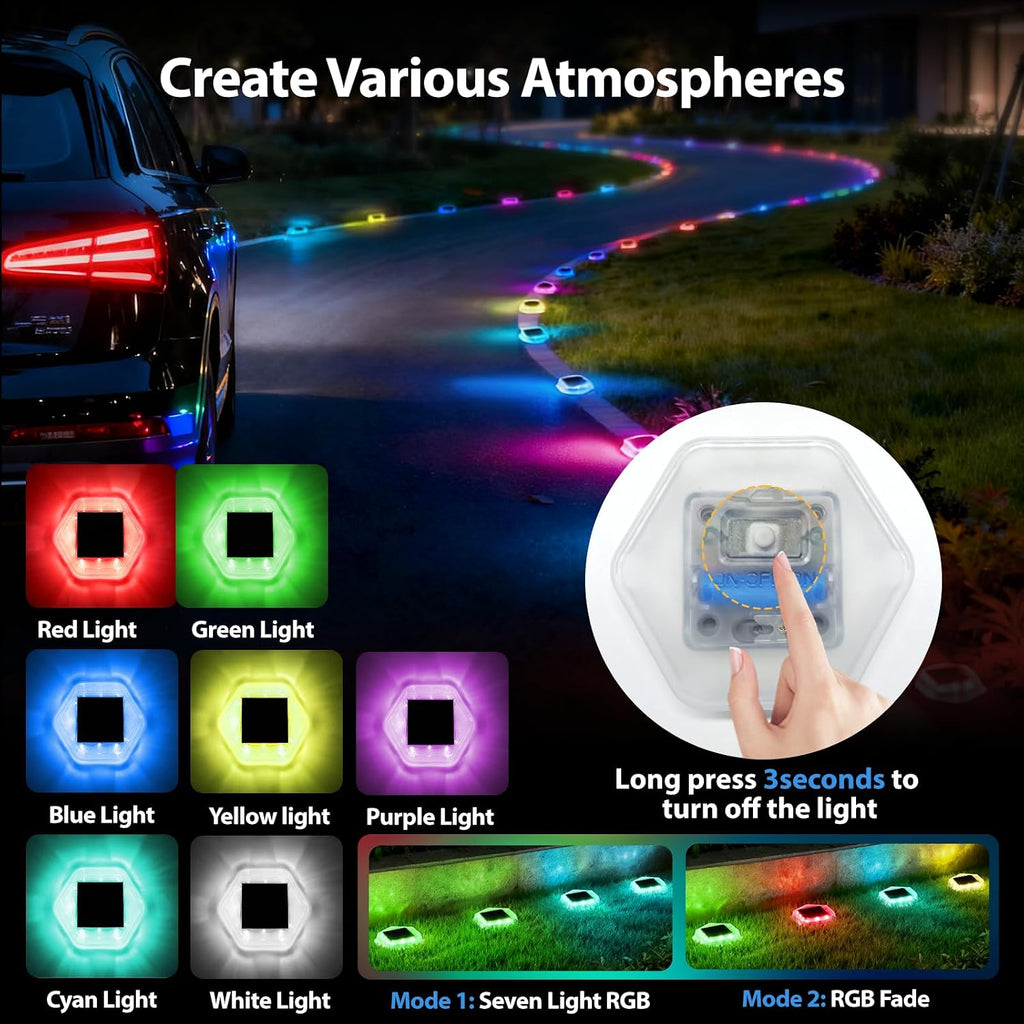 Onforu 12 Pack Solar Driveway Lights,Deck Light Outdoor,2 Modes RGB Colors LED Deck Dock Light Solar Powered,IP65 Step Lights for Driveway Sidewalk Garden Pathway Yard