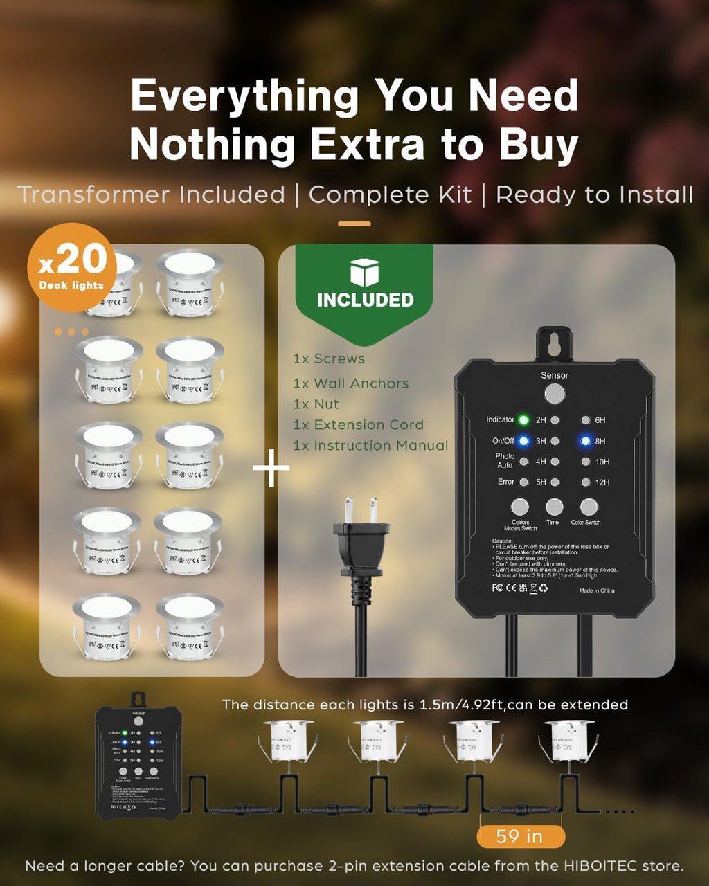 hiboitec 20 packs low voltage deck lights kit, side view