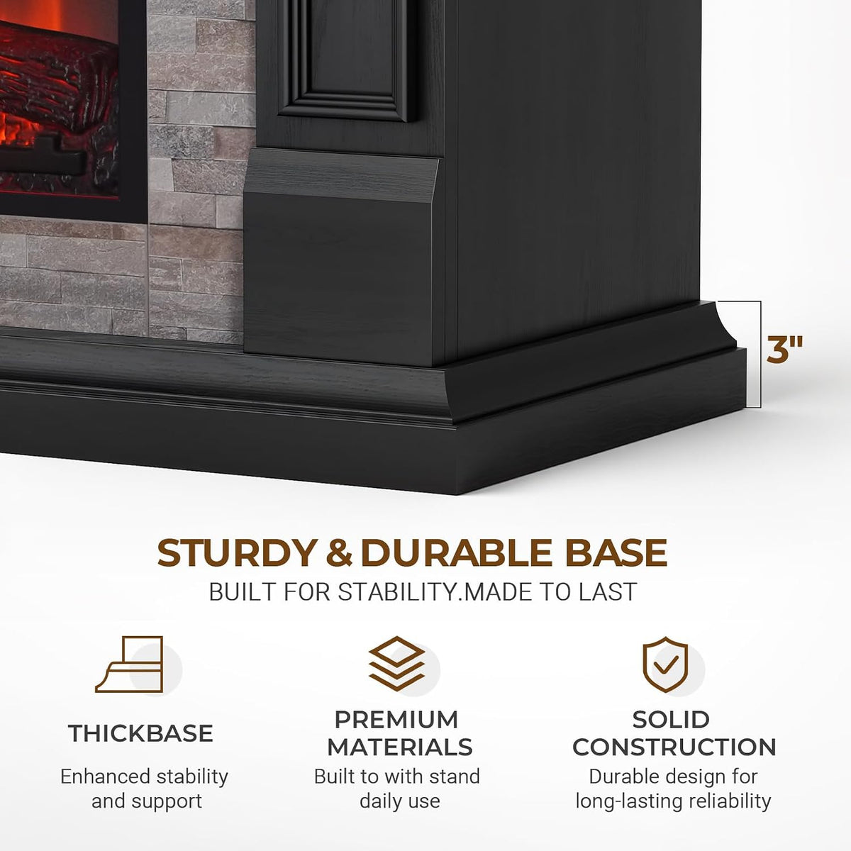 LGHM 44" LED Freestanding Electric Fireplace, Stacked Stone, Black