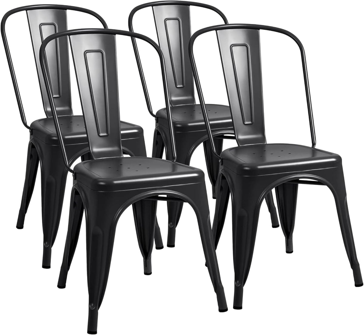 Furmax Metal Dining Chair Indoor-Outdoor Use Stackable Classic Trattoria Chair Chic Dining Bistro Cafe Side Metal Chairs Set of 4 (Black)