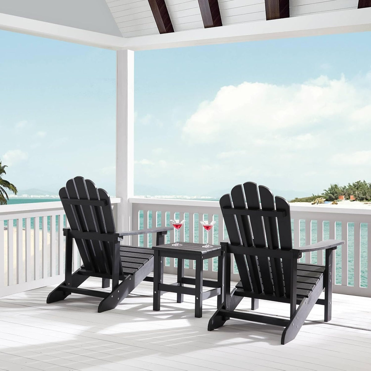 Psilvam Adirondack Chair,Poly Lumber Fire Pit Chair,Black