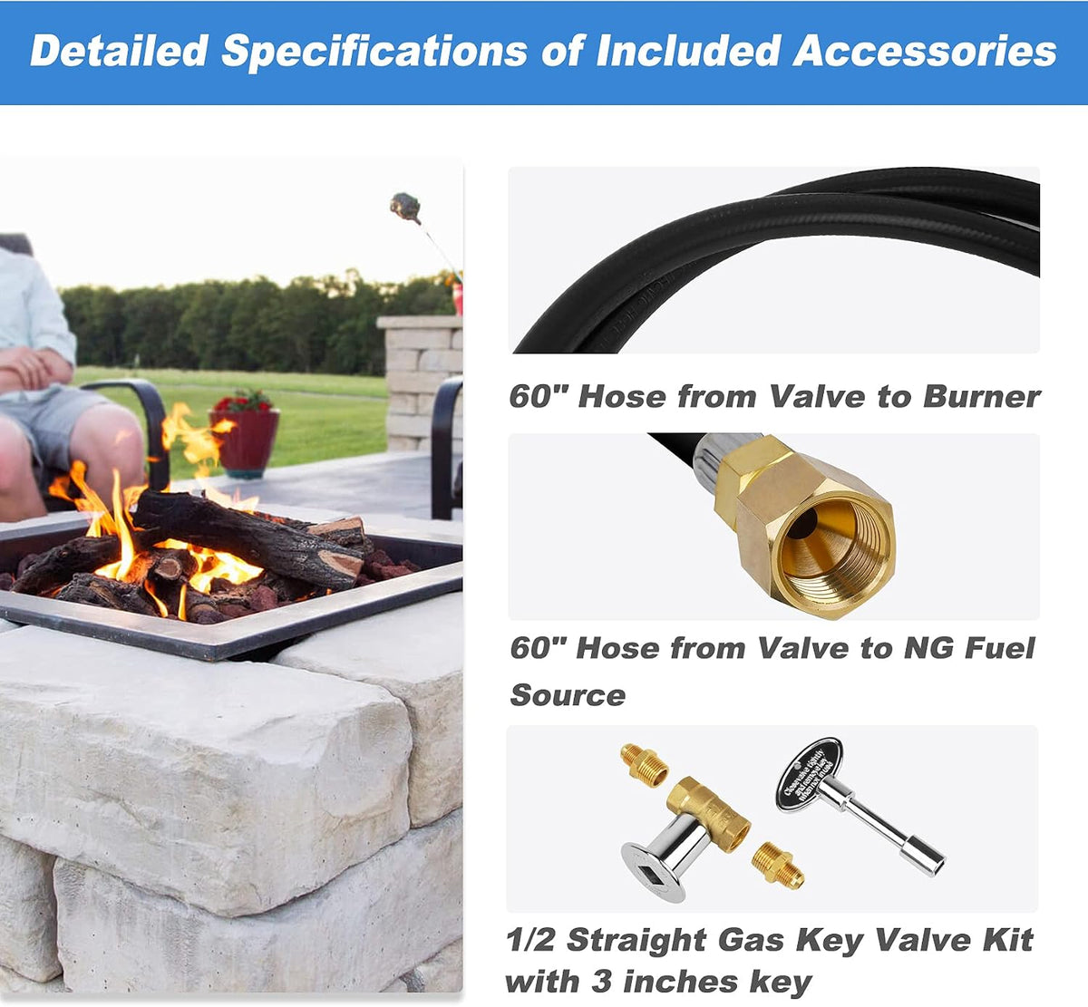 Skyflame Natural Gas Connection Hose, Complete NG Fire Pit Installation Kit