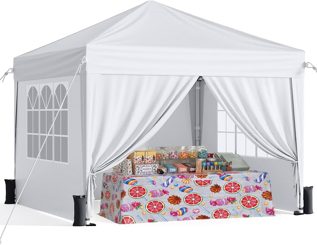 Driftalia 10x10 Pop Up Canopy Tent with 4 Sidewalls, White