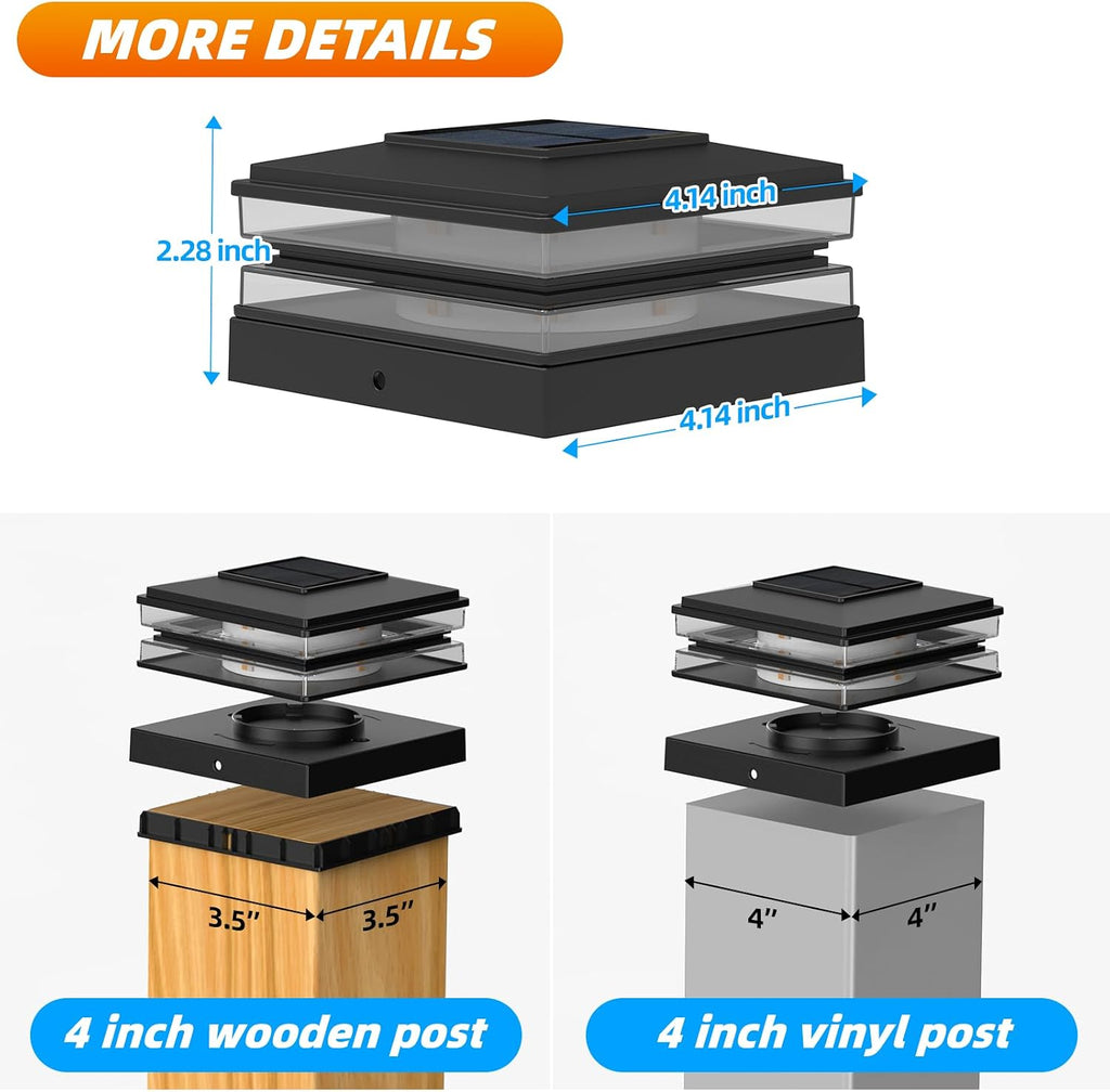 12 Pack Solar Post Cap Lights Outdoor Waterproof, Warm & Cool White, Black
