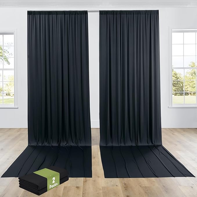 PartyVillage 10ft×15ft Black Backdrop Curtain for Halloween Parties, 2 Panels Wrinkle Free 15 FT Long Polyester Photo Backdrop Drapes Back Drop Cloth for Birthday Photography Background
