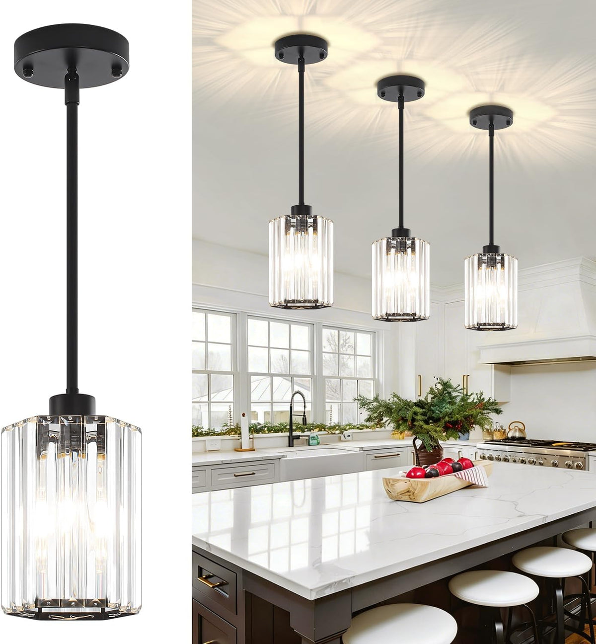 Black Pendant Lights Kitchen Island Modern Crystal Hanging Pendant Light