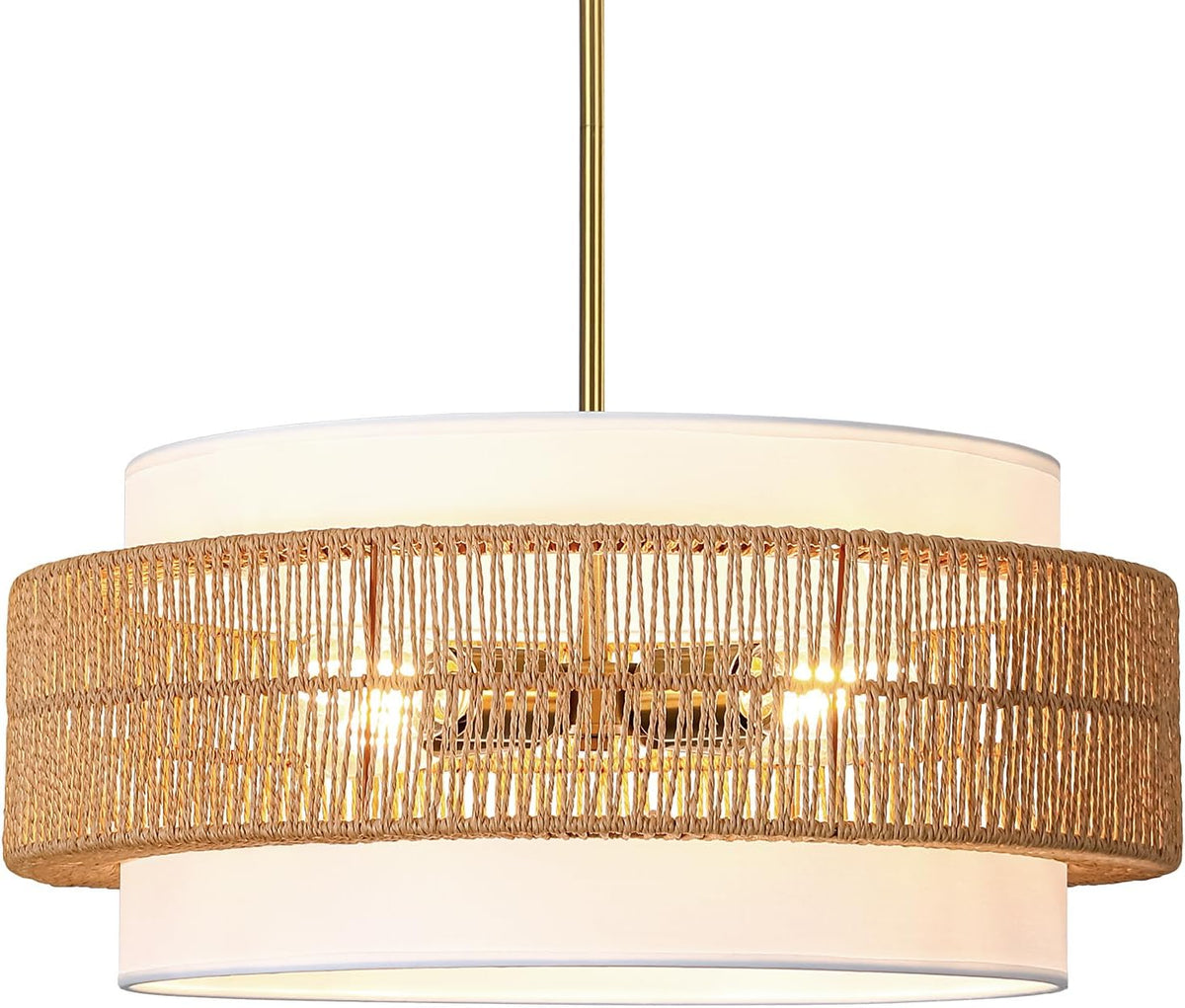 4-light rattan chandelier for dining room, 19.7" boho, view 9
