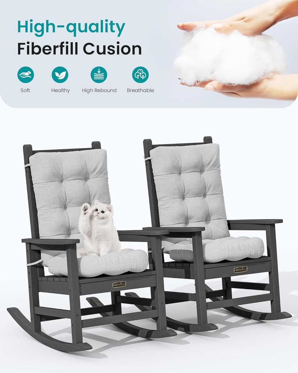 SERWALL HDPE Outdoor Rocking Chair Cushion Set of 2, Gray