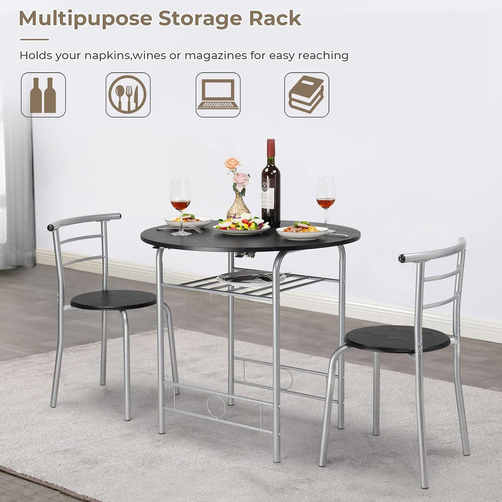 VINGLI 31.5" Drop Leaf Dining Table Set for 2, 3 Pieces Dining Table with Chair for Small Space, Small Kitchen Extendable Folding Dining Table for Dining Room，Home, Apartment, Saving Places, Black