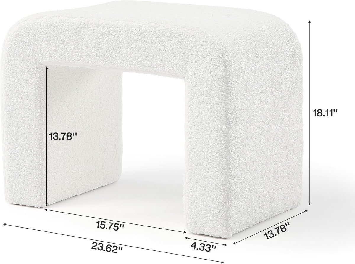 Tribesigns Set of 2 Modern Vanity Stool, Sherpa Upholstered Foot Stool Ottoman, Large Foot Rest for Couch, Shoe Bench for Entryway, Extra Seating for Living Room, Bedroom, No Assembly, White