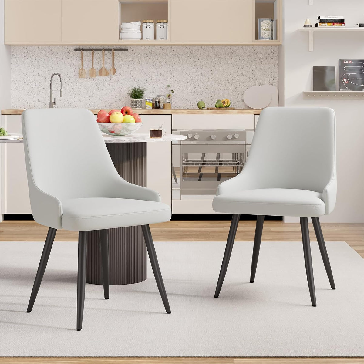 Faux Leather Chairs Set of 2, Waterproof Padded Seat,Ivory