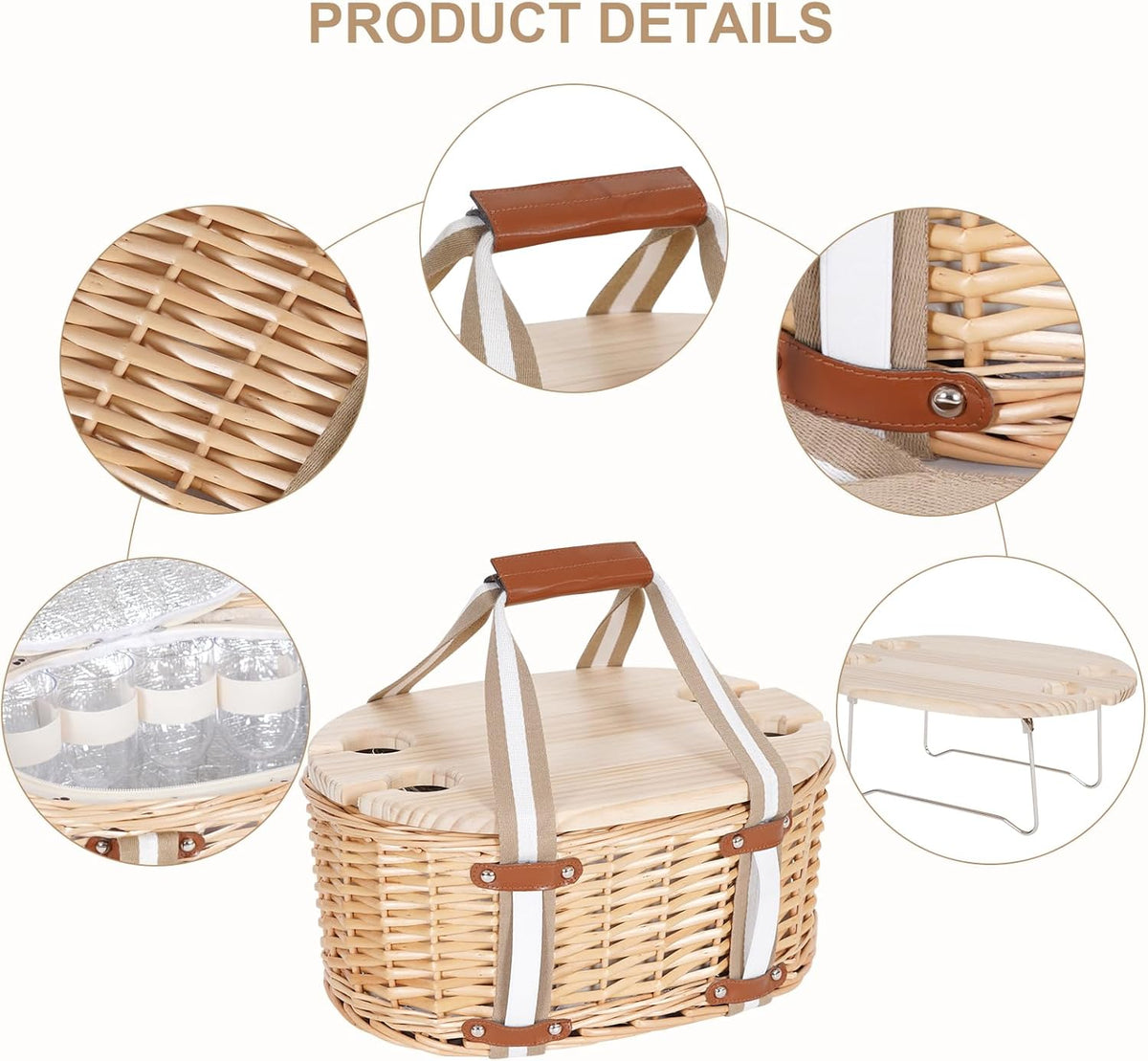 Picnic Basket Set for 4 - Wicker Insulated Picnic Basket