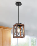 DEWENWILS Farmhouse Pendant Light Kitchen Island Wood Grain Brown