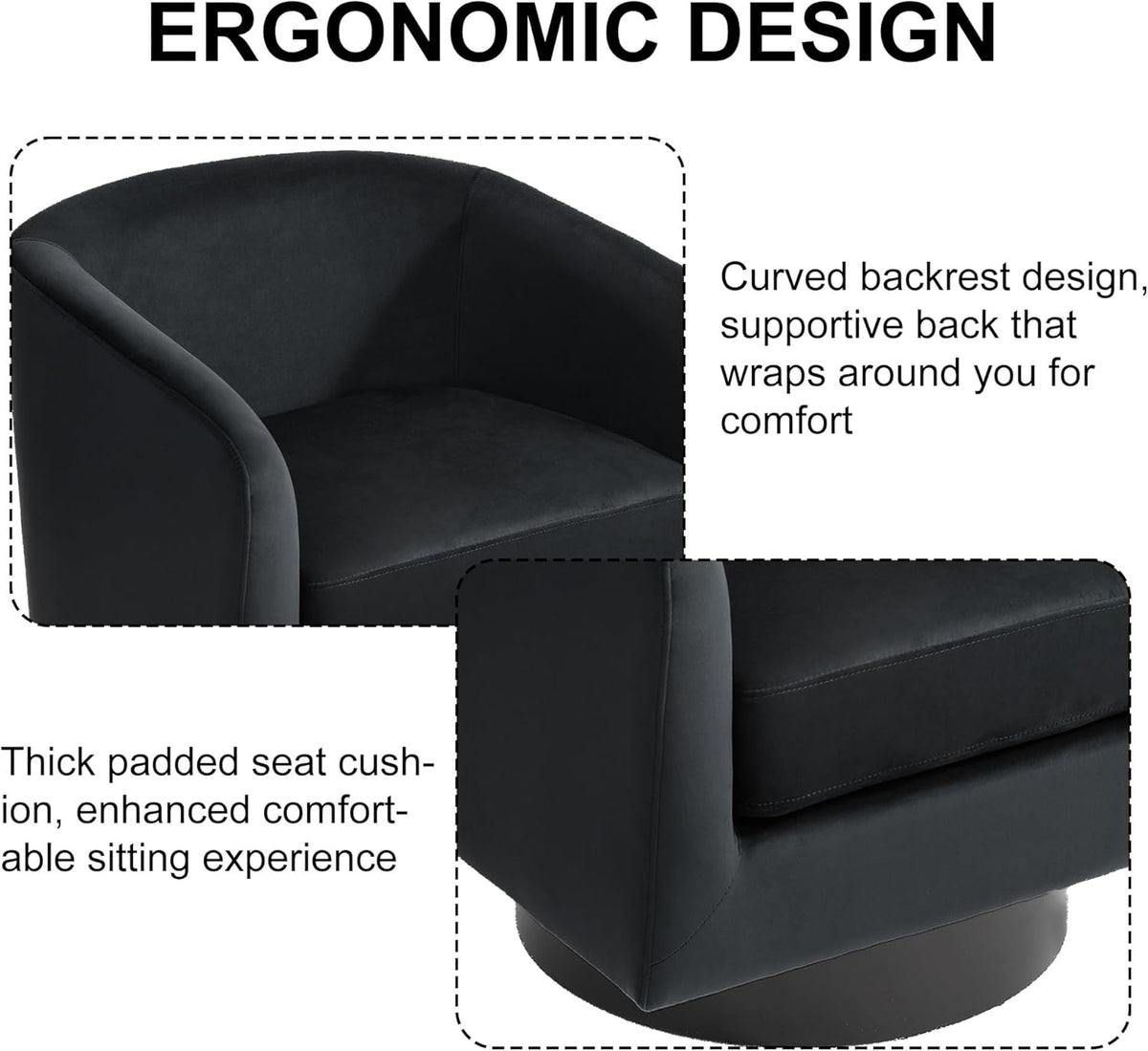 Swivel Barrel Accent Chair, Comfy Reading Armchair, Black, Set of 2