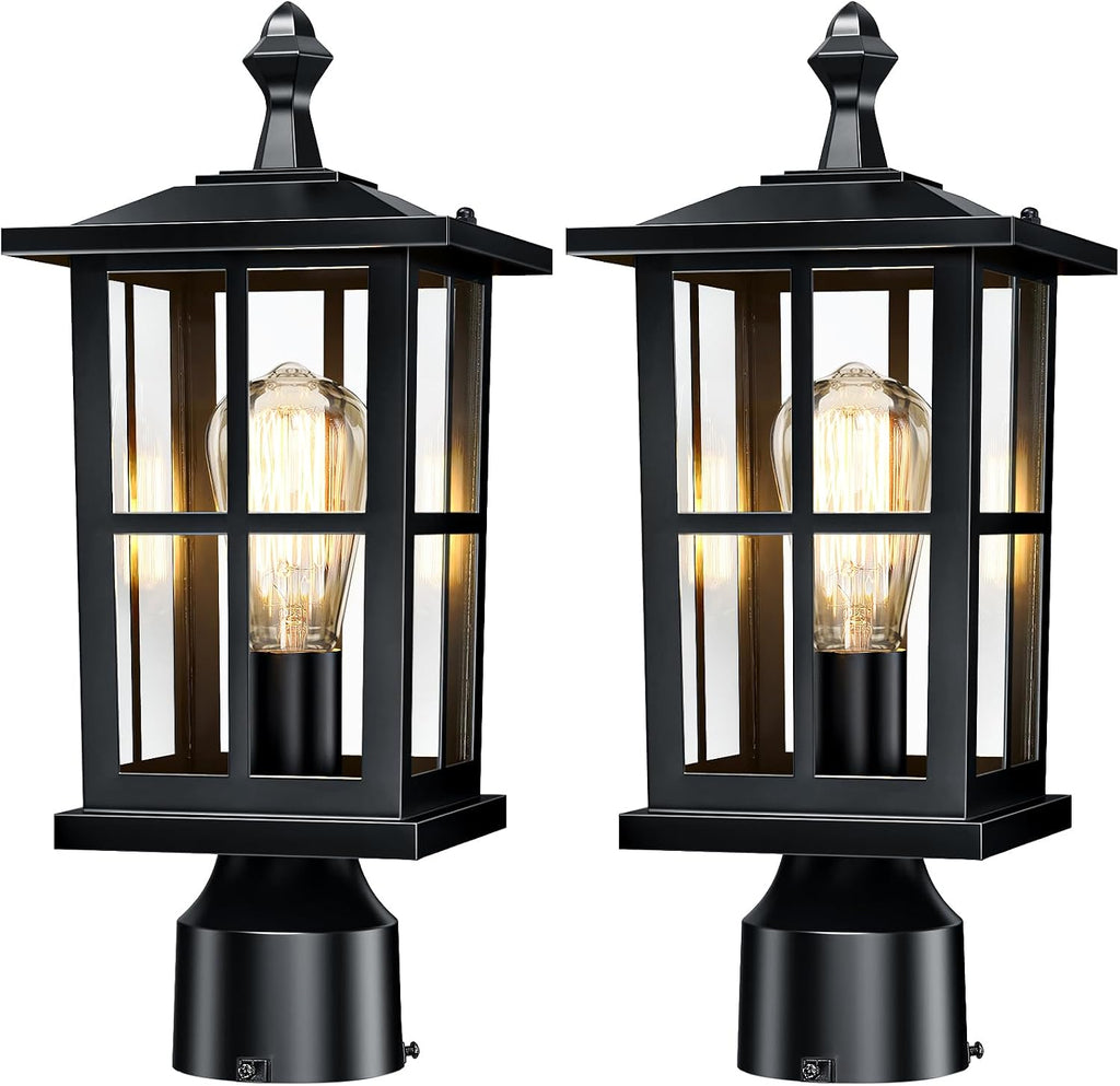 Outdoor Post Lights 2-Pack, 15" Medium Size, Matte Black