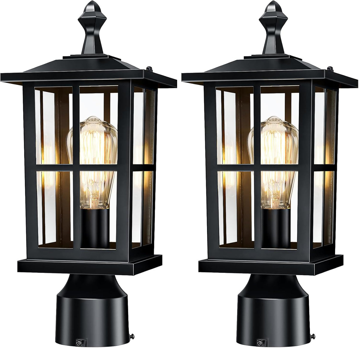 Outdoor Post Lights 2-Pack, 15" Medium Size, Matte Black