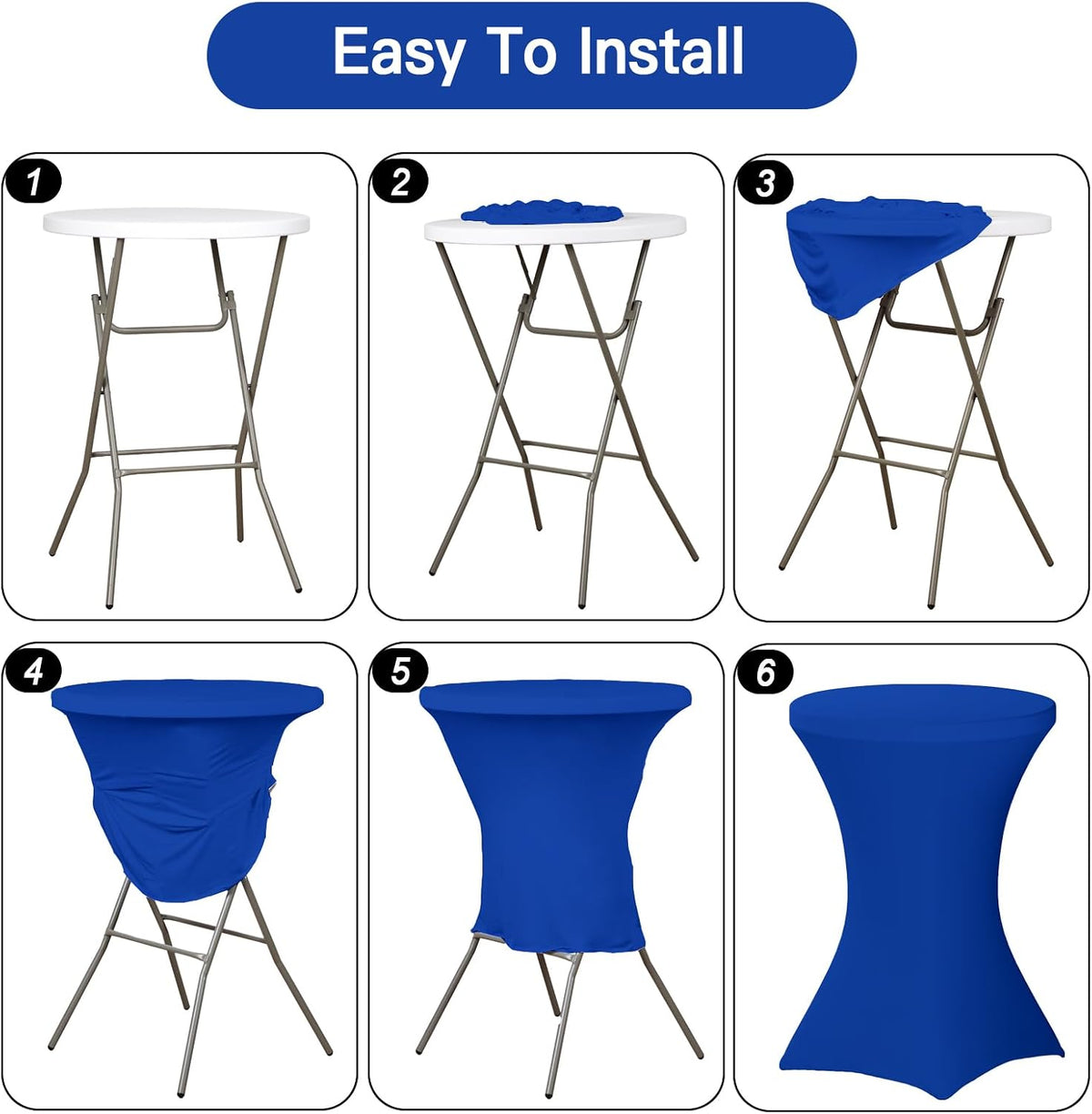 Fixwal 4 Pack Cocktail Tablecloth Bar Top Table Covers Round Royal Blue