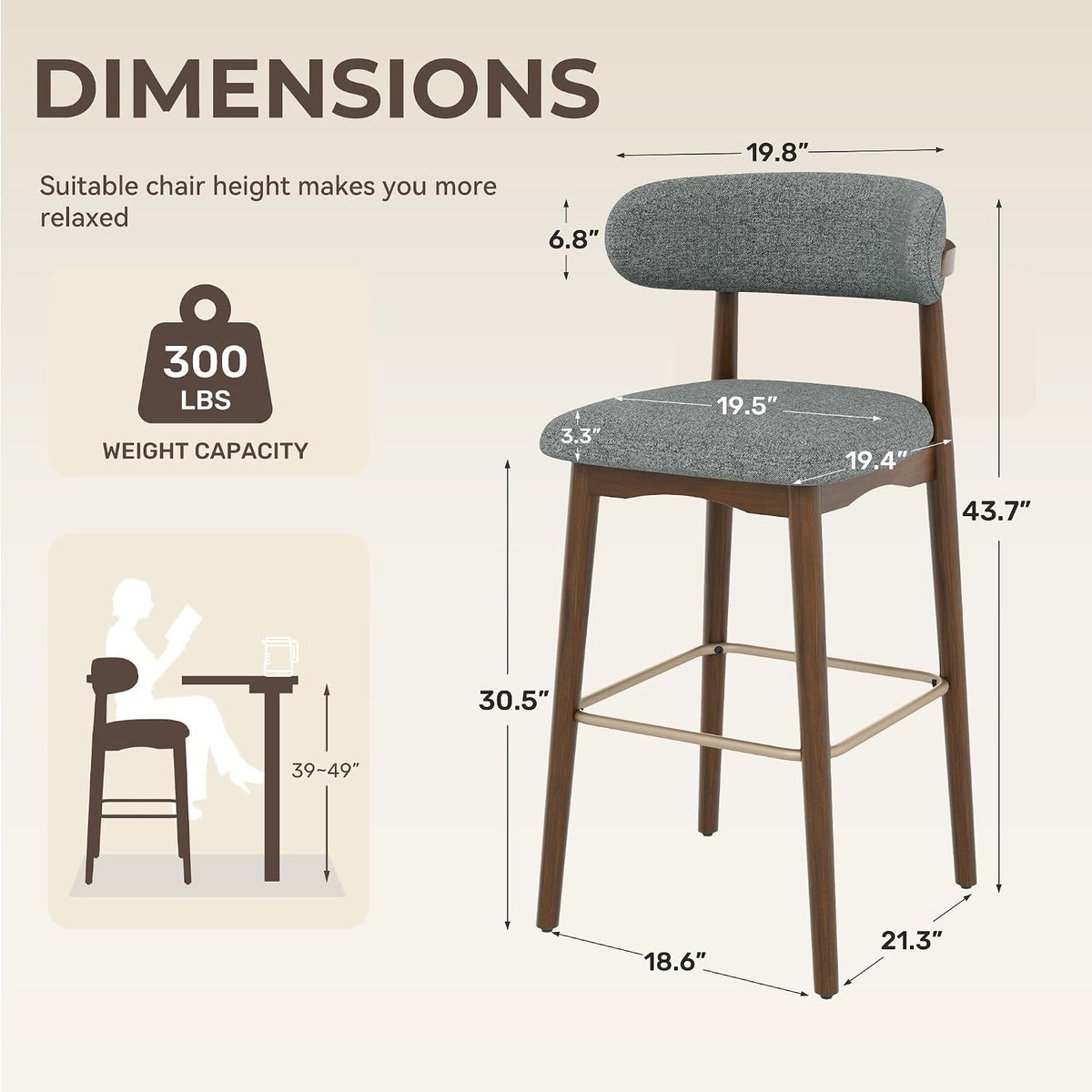 Counter Height Bar Stools, Solid Wood Barstools,30.5" Set of 2