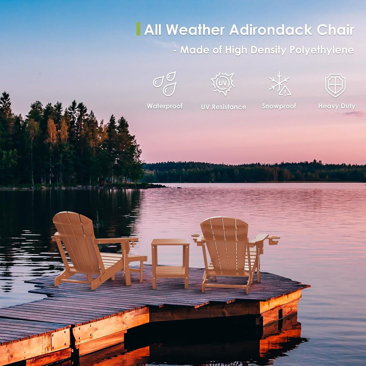 GREENVINES Adirondack-Chairs-with-Ottoman Set of 2, Folding，HDPE, Teak