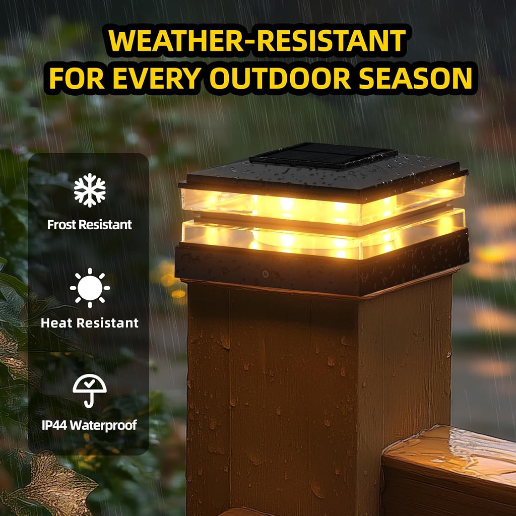 12 Pack Solar Post Cap Lights Outdoor Waterproof, Warm & Cool White, Black