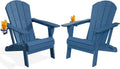 PLUUV Adirondack Chair Set of 2, Fire Pit Chairs with Cup Holder, Navy