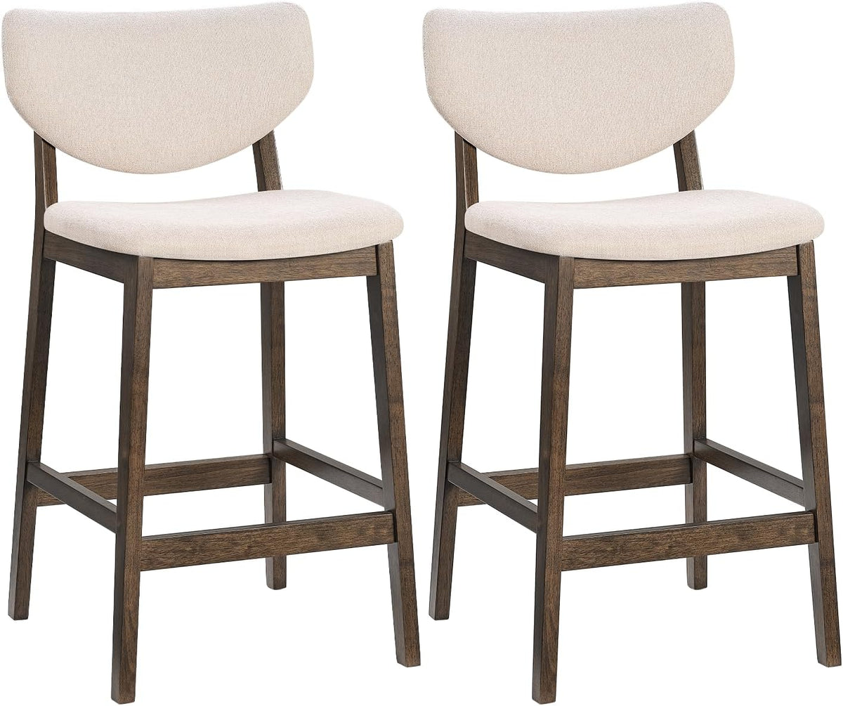 PrimeZone 26 Inch Kitchen Counter Height Barstools Set of 2, Walnut & Beige