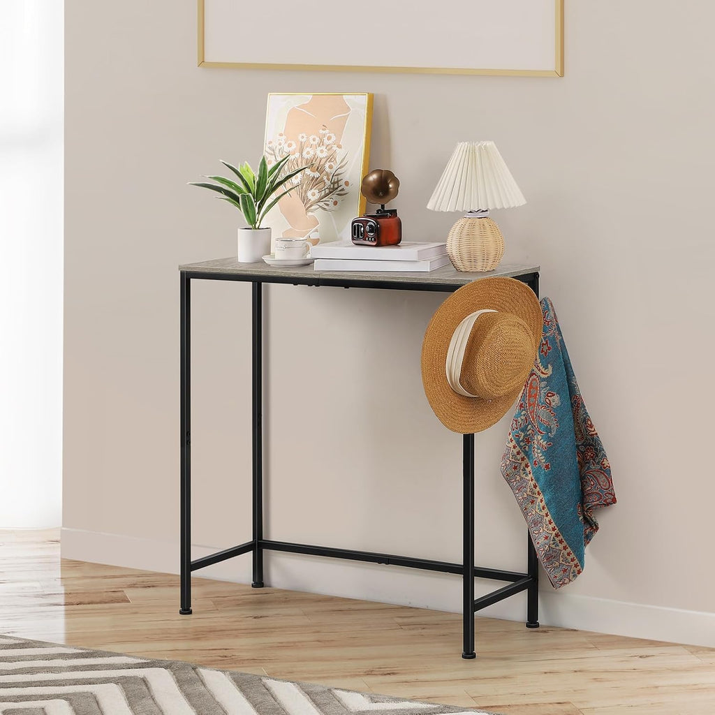 Grey Farmhouse Narrow Console Table - Small Entryway & Hallway Table for Living Room, Foyer, Bedroom, Office