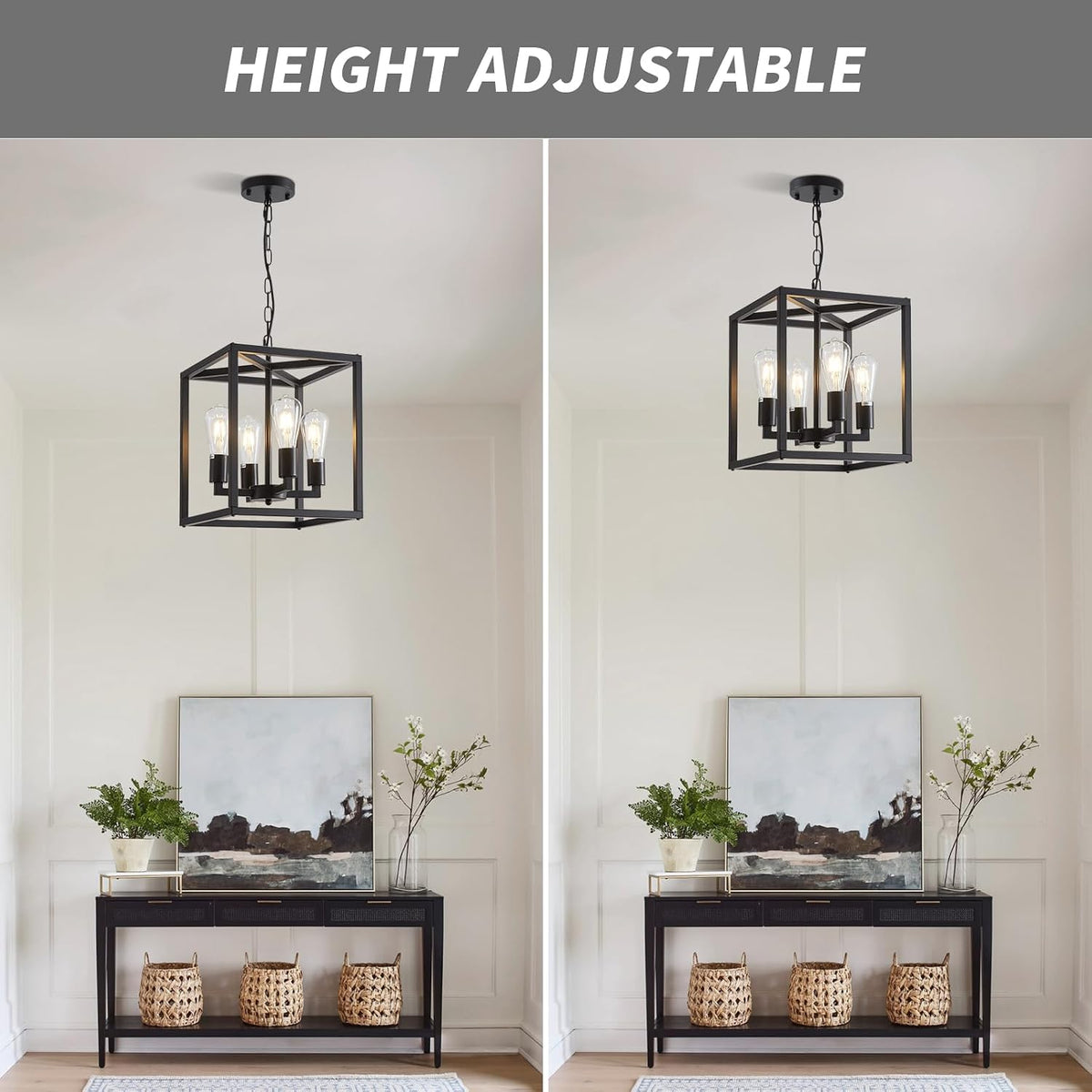 lanhall 4-light farmhouse chandelier fixture rustic industrial pendant showing dimensions