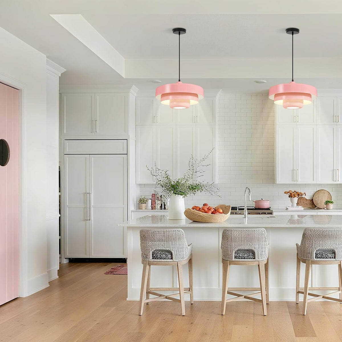 Mid Century Adjustable Pendant Light Pink Ceiling Light Fixture
