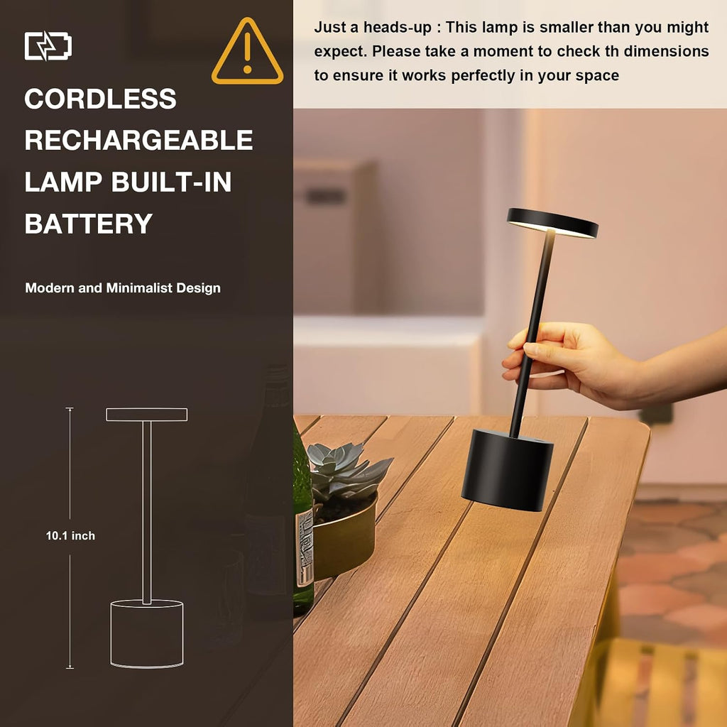 cordless rechargeable table lamp, 4000mah battery operated, black, side view