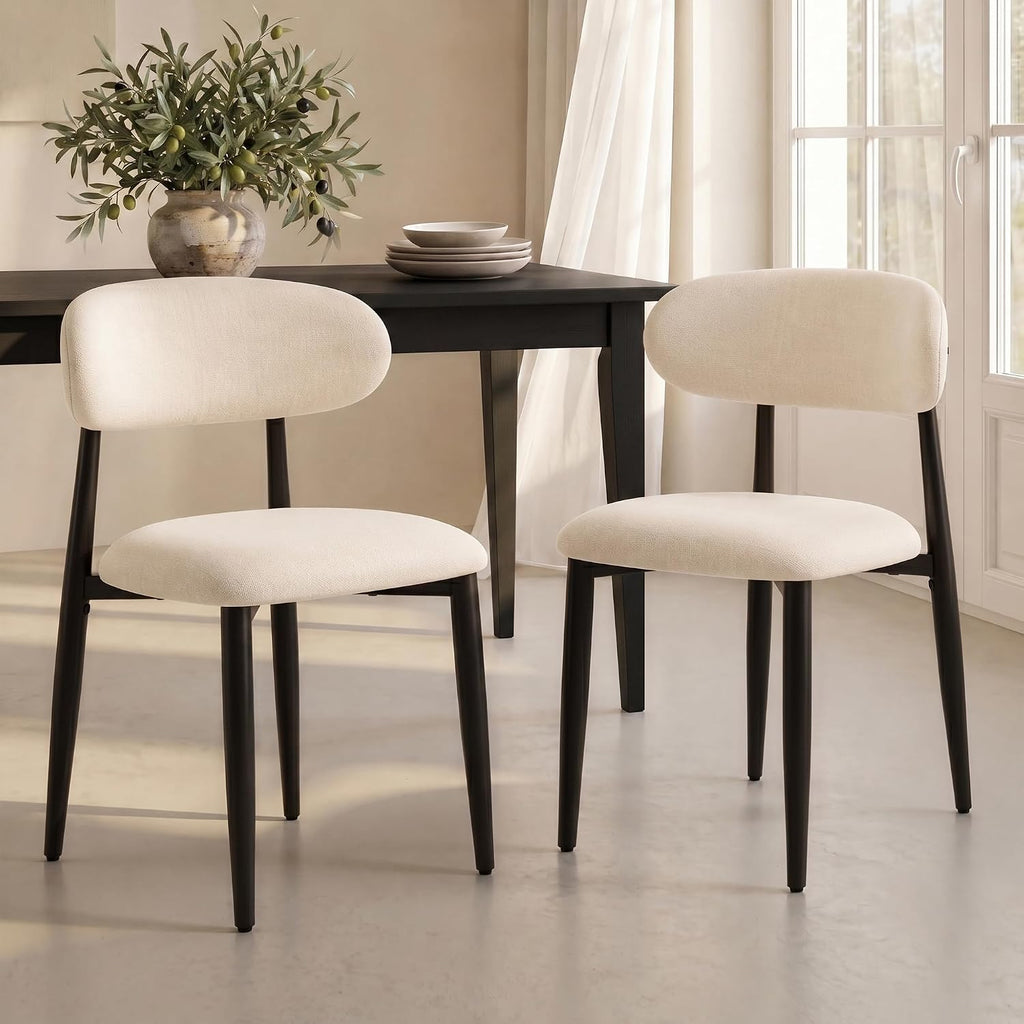 UVV Dining Chairs Set of 8, Metal Kitchen Chairs with Modern Fabric Upholstered for Dining Room, Beige