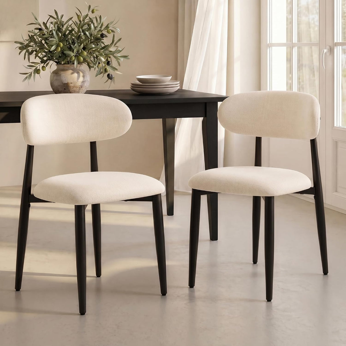 UVV Dining Chairs Set of 8, Metal Kitchen Chairs with Modern Fabric Upholstered for Dining Room, Beige