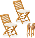 Tangkula 2 Pieces Folding Outdoor Dining Chairs, Acacia Wood Patio Chairs with Soft Cushions, Slatted Backrests and Seats, Outdoor Chairs for Porch, Balcony, Deck and Yard (One-Size,Beige,2)