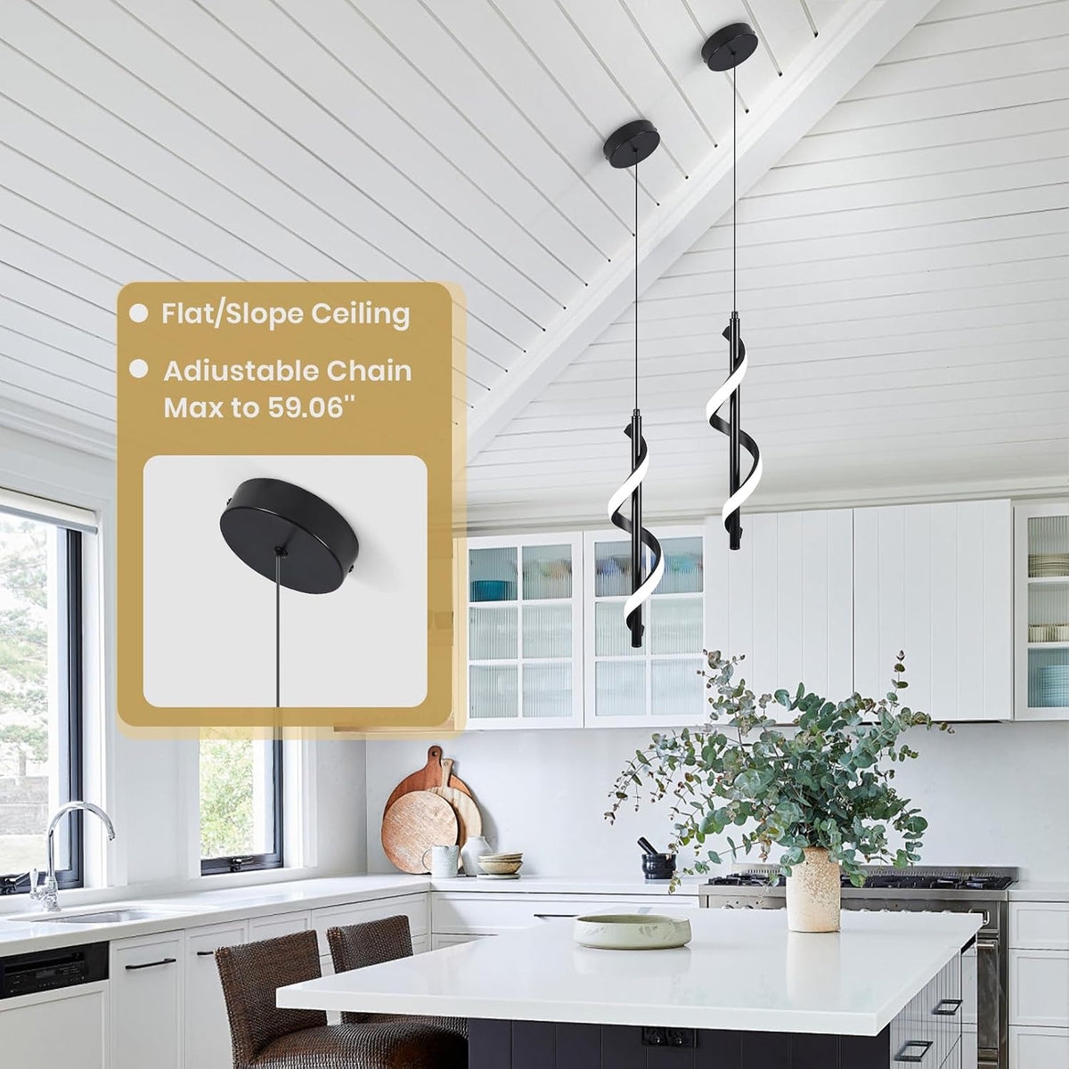 Modern Led Pendant Light Fixtures,6000K Cool White Black Led Pendant Lighting for Kitchen Island,Adjustable Height Hanging Light Fixtures for Kitchen Dining Room Living Room,1 Pack