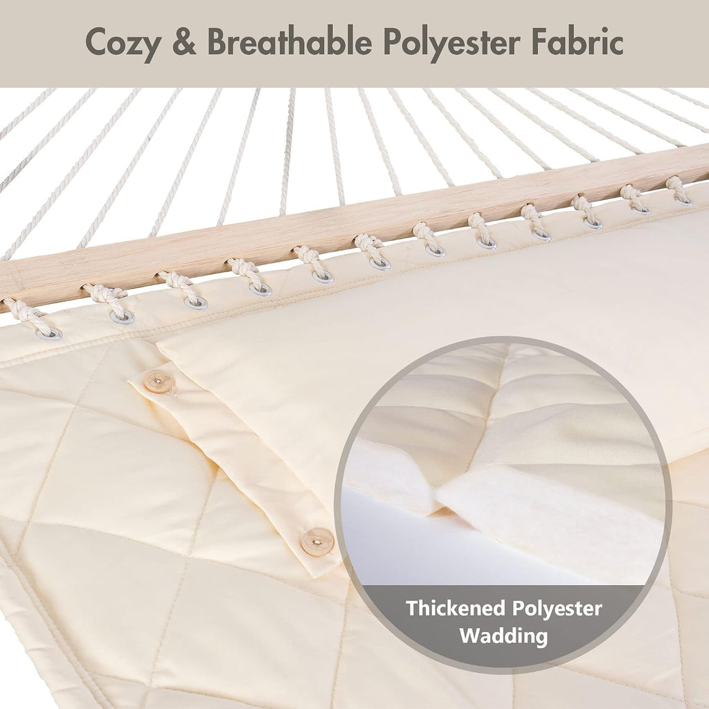 ANOW Heavy Duty Hammock with Spreader Bars and Detachable Pillow, Cream