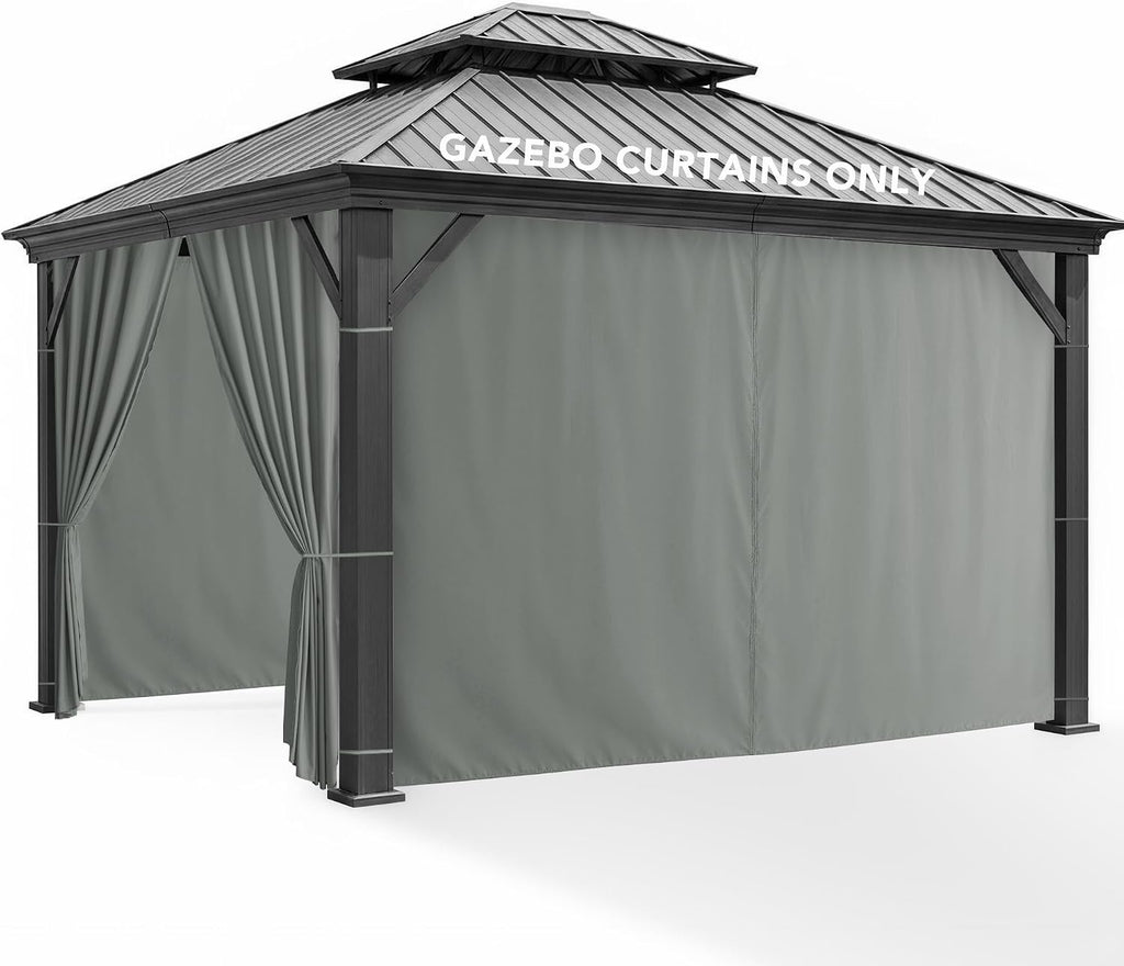 Patio Curtains Outdoor Waterproof with Zipper, 4-Panel, Grey