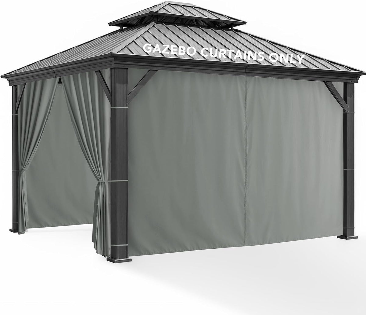 Patio Curtains Outdoor Waterproof with Zipper, 4-Panel, Grey