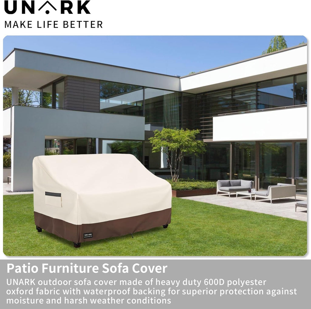 Outdoor 2-Seater Loveseat Cover, Waterproof Heavy Duty Patio Furniture Covers, 58W x 33D x 32H Inches Outdoor Couch Cover, Sofa Covers for Patio Furniture Waterproof, Beige and Brown