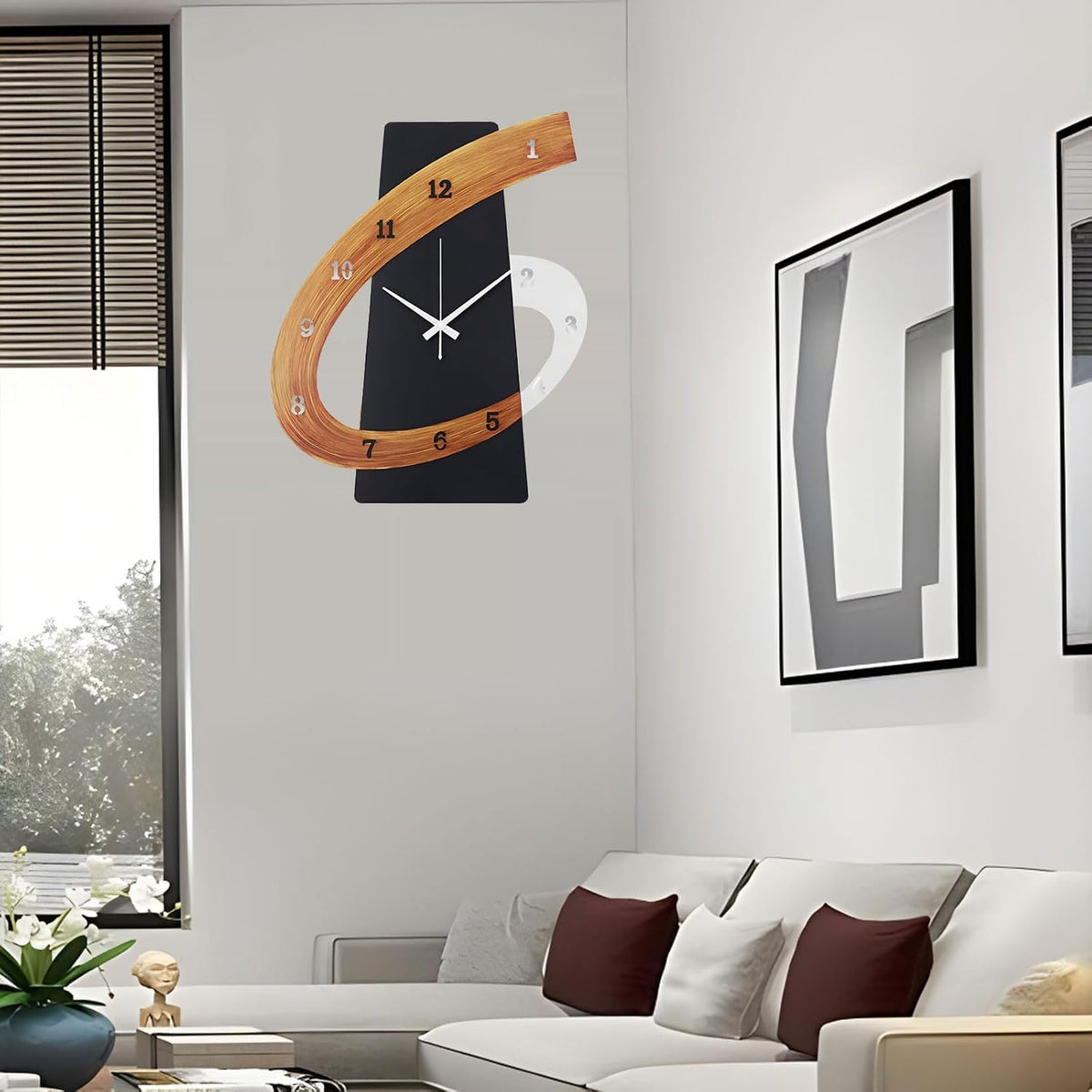 Modern Large Decorative Wall Clock，17 inch Black Silent Non-Ticking Nordic Metal Wall Clocks for Living Room Home Kitchen Bedroom Cafes Office Staircase，Arabic Numerals Quartz Clock(35x44cm)