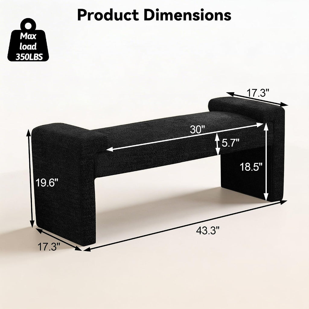 Upholstered Entryway Bench, 43" Modern Bedroom Bench, Black
