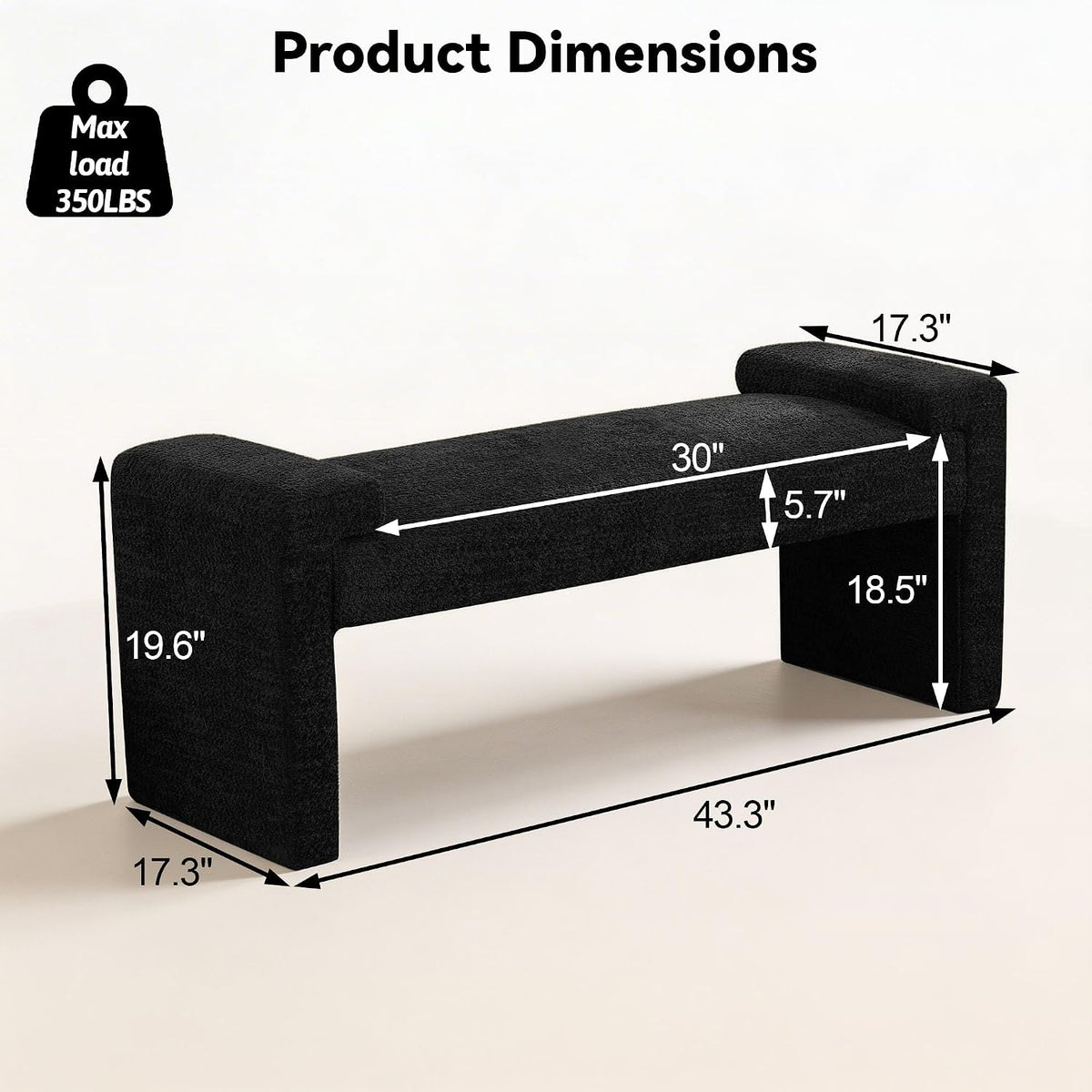 Upholstered Entryway Bench, 43" Modern Bedroom Bench, Black