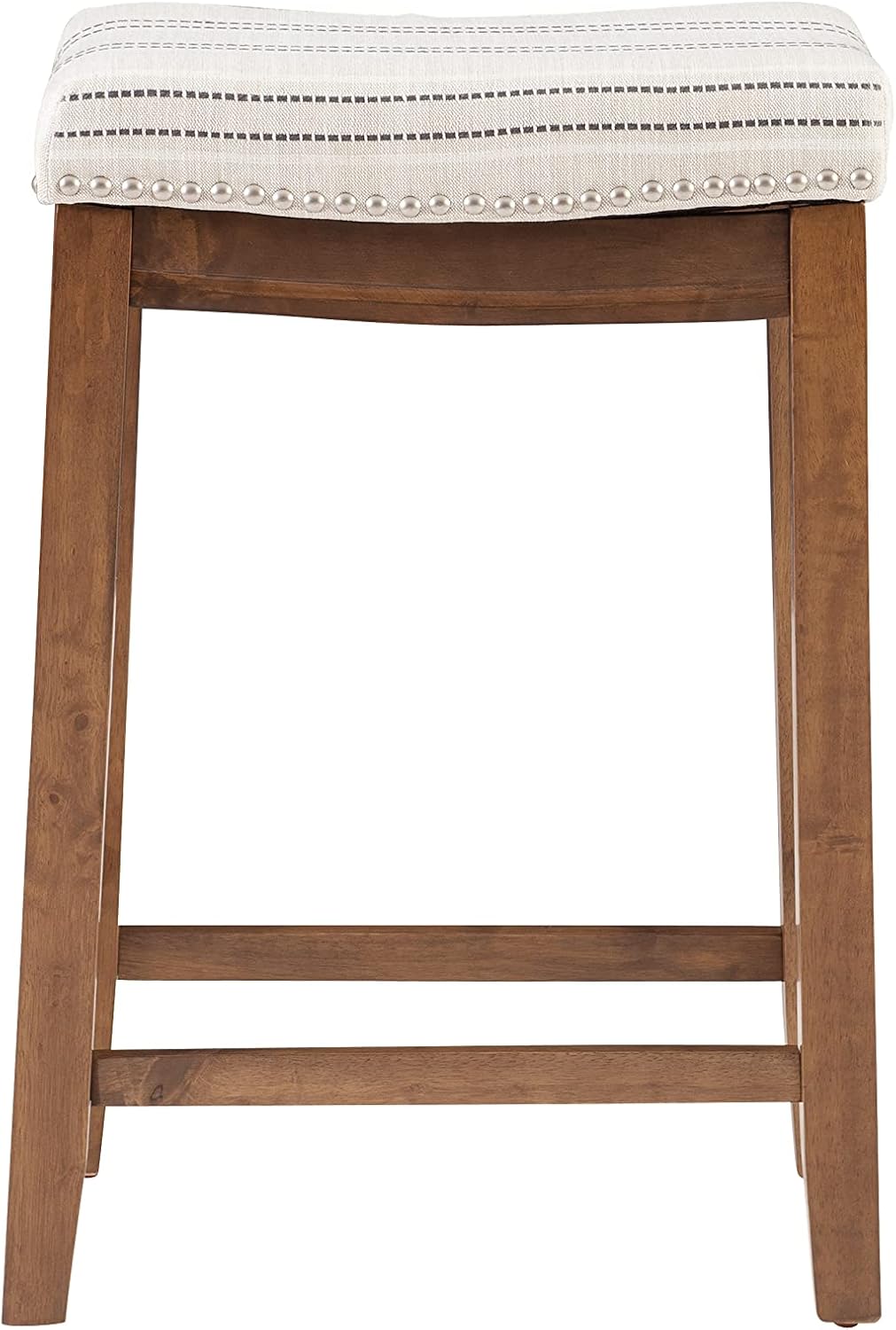 Linon Kingston Natural Wood with Upholstered Linen seat 24 Inch Seat Height Backless Counter Stool
