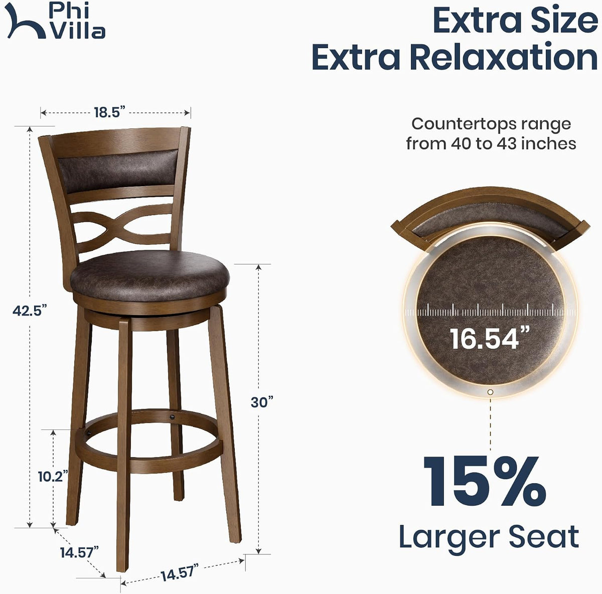 PHI VILLA 30 Inch Bar Height Stools Set of 4, Swivel Barstools with Back