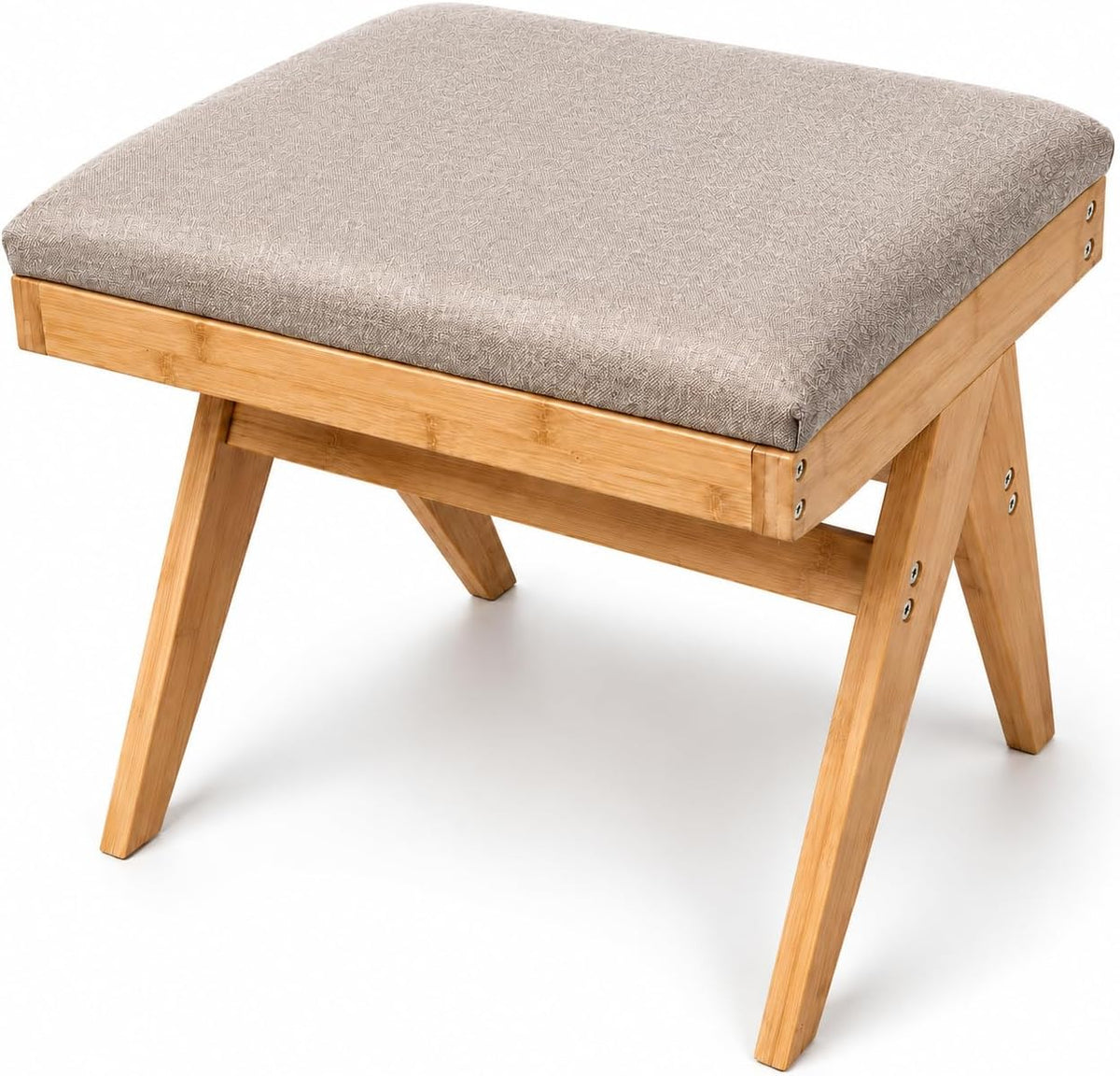 BAMBOOHOMIE Square Foot Stool Ottoman, Large Vanity Stool with Thickened Bamboo Legs & Foam Cushion for Makeup Room, Modern Foot Rest Padded for Bedroom Closet Entryway Living Room (Natural - Brown)