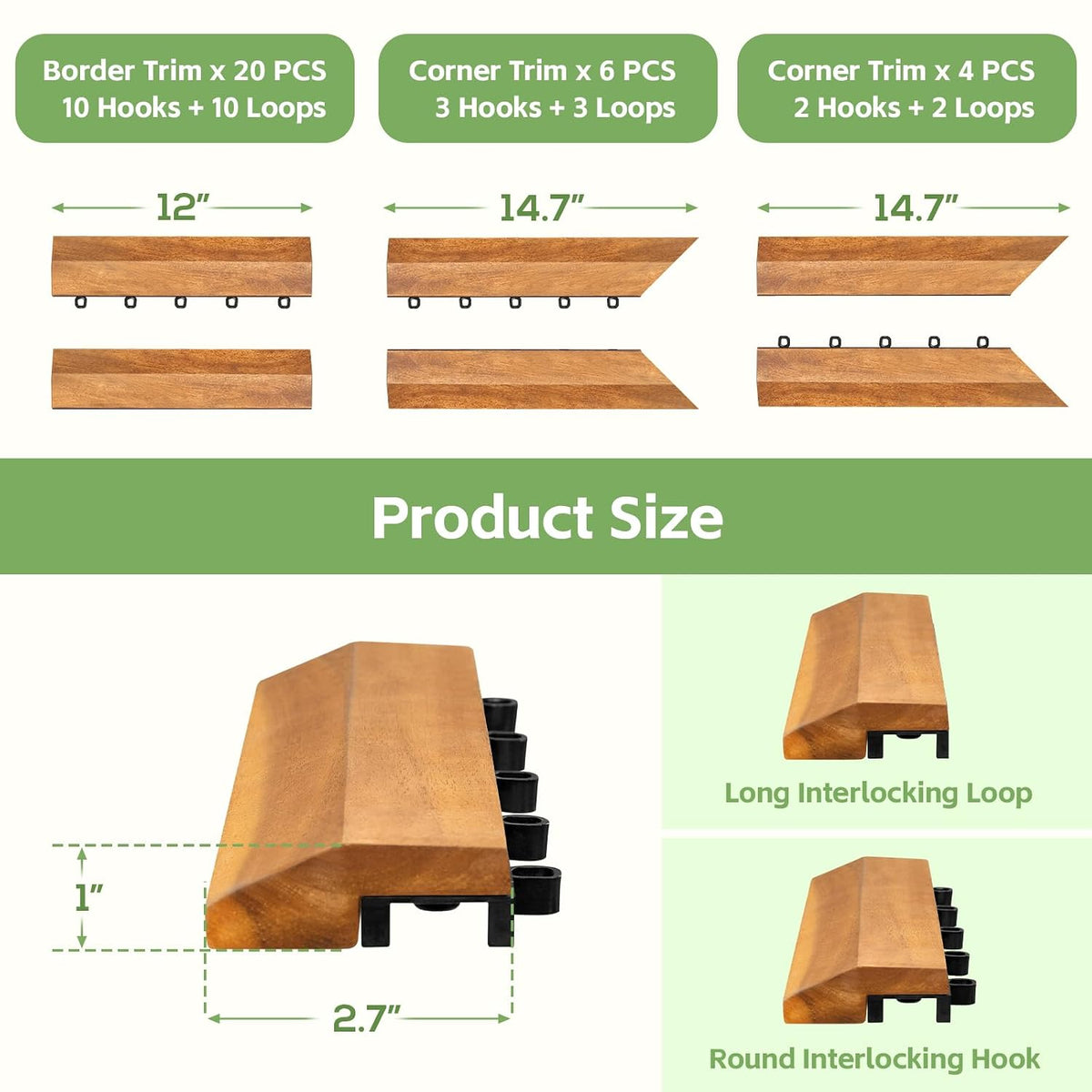 primezone solid acacia wood edge trim set for showing dimensions