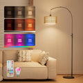 Boho Rattan Arc Floor Lamp, 71" RGB Color Changing, 3-in-1 Shade
