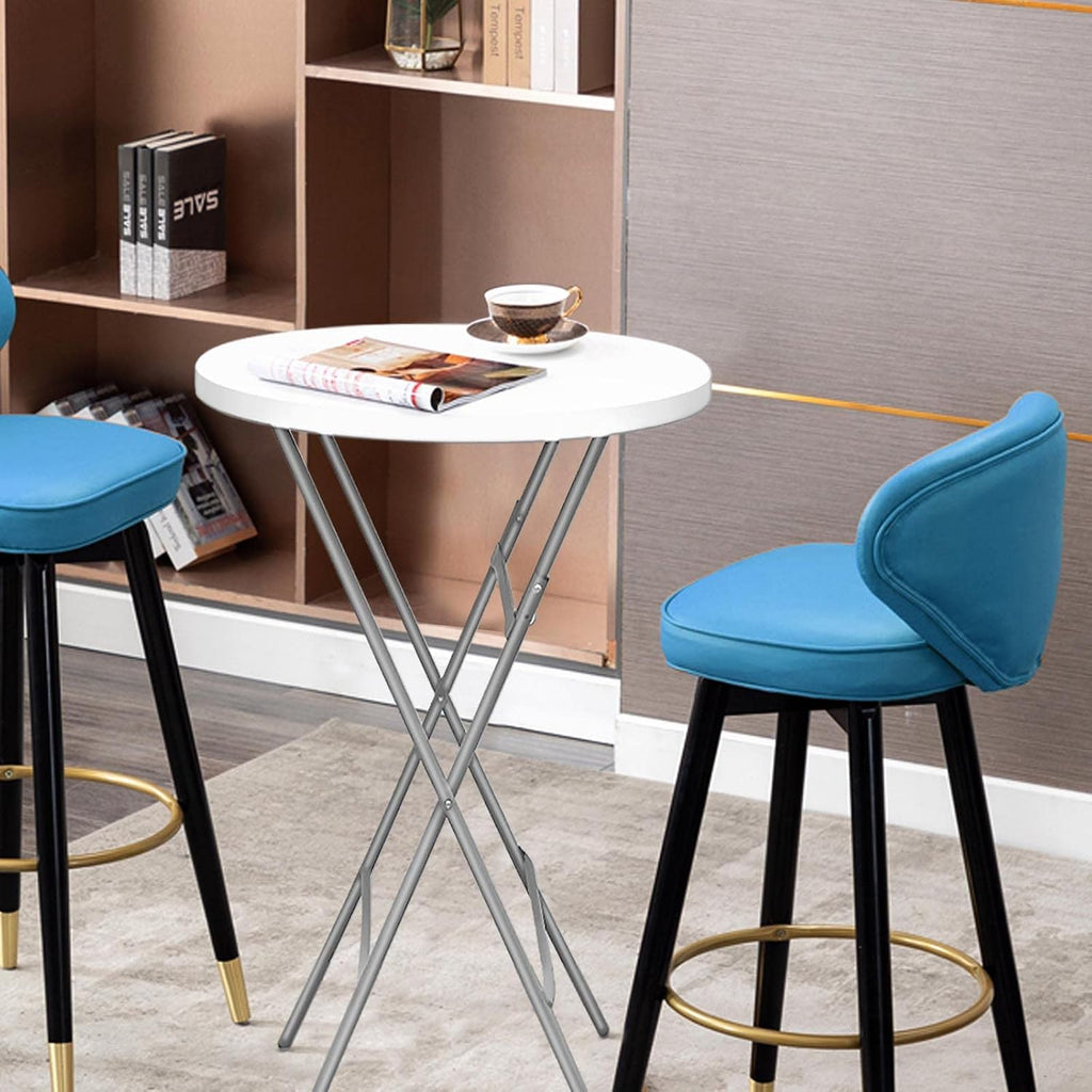 32 in folding cocktail tables, round, white showing dimensions